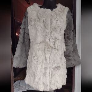 Two-Tone Fur Jacket in Gray and Cream